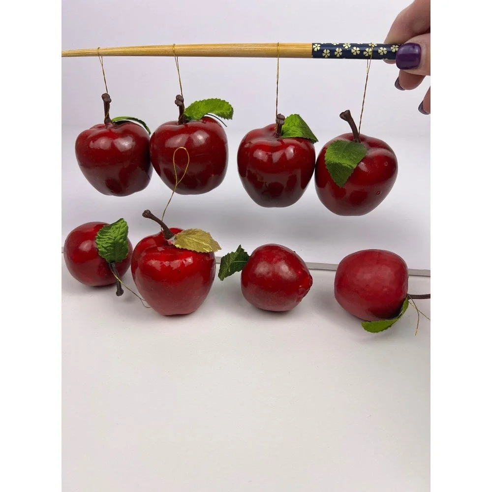 Set of 8 Mini Red Decorative Apples Realistic Faux Fruit Home Decor Accent